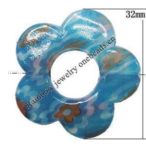 Watermark Acrylic Beads, Flower 32mm Hole:2mm, Sold by Bag 