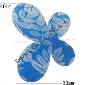 Watermark Acrylic Beads, Butterfly 33x46mm Hole:2mm, Sold by Bag 