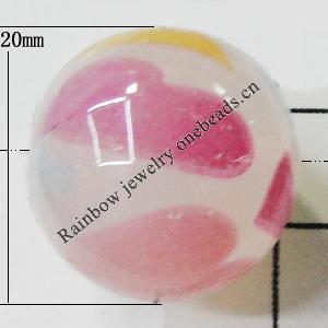 Watermark Acrylic Beads, Round 20mm Hole:2mm, Sold by Bag 