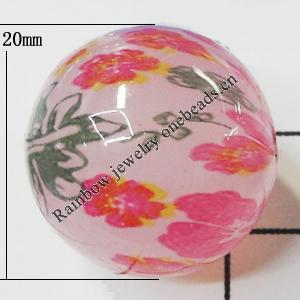 Watermark Acrylic Beads, Round 20mm Hole:2mm, Sold by Bag 