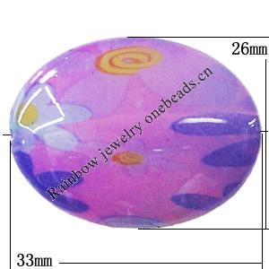 Watermark Acrylic Beads, Flat Oval 33x26mm Hole:2mm, Sold by Bag 