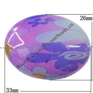 Watermark Acrylic Beads, Flat Oval 33x26mm Hole:2mm, Sold by Bag 