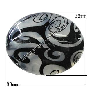 Watermark Acrylic Beads, Flat Oval 33x26mm Hole:2mm, Sold by Bag 