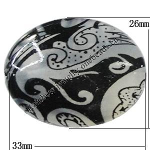 Watermark Acrylic Beads, Flat Oval 33x26mm Hole:2mm, Sold by Bag 