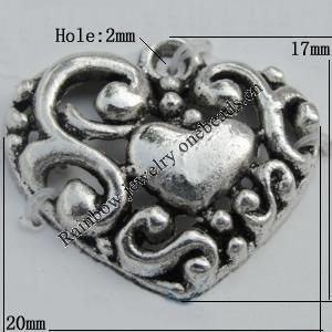 Pendant Zinc Alloy Jewelry Findings Lead-free, 20x17mm Hole:2mm Sold by Bag