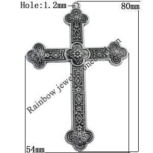 Pendant Zinc Alloy Jewelry Findings Lead-free, Cross 80x54mm Hole:2mm Sold by Bag