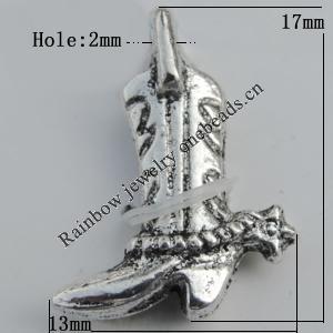 Pendant Zinc Alloy Jewelry Findings Lead-free, Boot 17x13mm Hole:2mm Sold by Bag