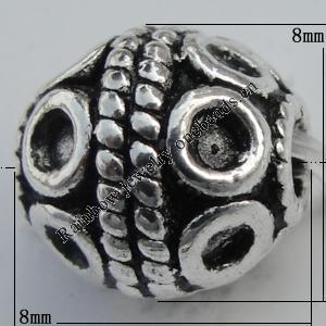 Bead Zinc Alloy Jewelry Findings Lead-free, Round 8x8mm, Hole:2mm Sold by Bag