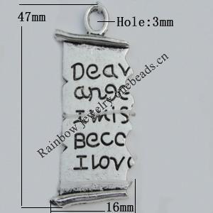 Pendant Zinc Alloy Jewelry Findings Lead-free, 47x16mm Hole:3mm Sold by Bag