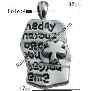 Pendant Zinc Alloy Jewelry Findings Lead-free, 32x17mm Hole:4mm Sold by Bag