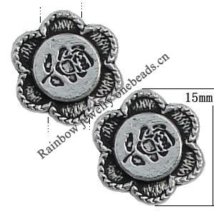 Bead Zinc Alloy Jewelry Findings Lead-free, Flower 15mm, Hole:2.5mm Sold by Bag
