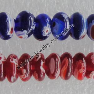  Millefiori Glass Beads,  Flat Round 10x7mm Sold per 16-Inch Strand