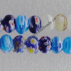  Millefiori Glass Beads Mix color,  Flat Round 8x5mm Sold per 16-Inch Strand