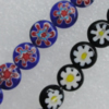  Millefiori Glass Beads,  Flat Round 8mm Sold per 16-Inch Strand