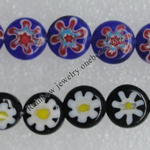  Millefiori Glass Beads,  Flat Round 8mm Sold per 16-Inch Strand