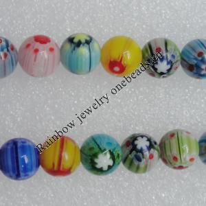  Millefiori Glass Beads Mix color, Round 10mm Sold per 16-Inch Strand