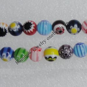  Millefiori Glass Beads Mix color, Round 12mm Sold per 16-Inch Strand