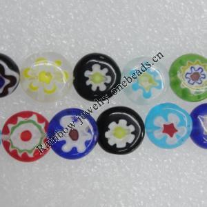  Millefiori Glass Beads Mix color,  Flat Round 8mm Sold per 16-Inch Strand