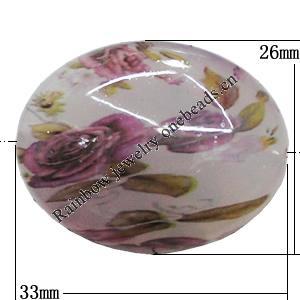 Watermark Acrylic Beads, Flat Oval 33x26mm Hole:2mm, Sold by Bag