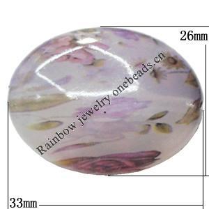 Watermark Acrylic Beads, Flat Oval 33x26mm Hole:2mm, Sold by Bag