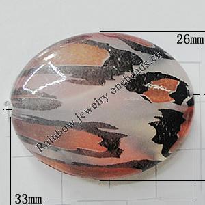 Watermark Acrylic Beads, Flat Oval 33x26mm Hole:2mm, Sold by Bag