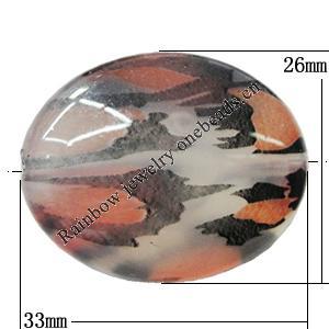 Watermark Acrylic Beads, Flat Oval 33x26mm Hole:2mm, Sold by Bag