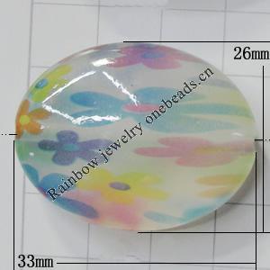 Watermark Acrylic Beads, Flat Oval 33x26mm Hole:2mm, Sold by Bag