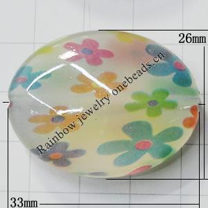 Watermark Acrylic Beads, Flat Oval 33x26mm Hole:2mm, Sold by Bag