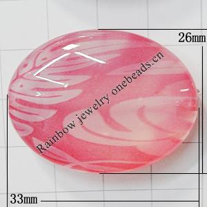 Watermark Acrylic Beads, Flat Oval 33x26mm Hole:2mm, Sold by Bag