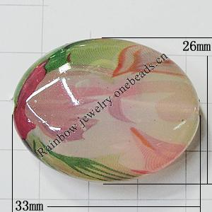 Watermark Acrylic Beads, Flat Oval 33x26mm Hole:2mm, Sold by Bag