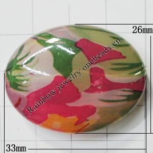 Watermark Acrylic Beads, Flat Oval 33x26mm Hole:2mm, Sold by Bag