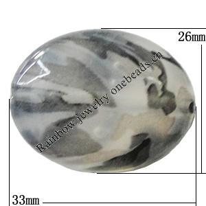 Watermark Acrylic Beads, Flat Oval 33x26mm Hole:2mm, Sold by Bag