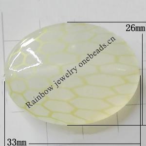 Watermark Acrylic Beads, Flat Oval 33x26mm Hole:2mm, Sold by Bag