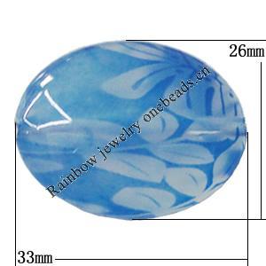 Watermark Acrylic Beads, Flat Oval 33x26mm Hole:2mm, Sold by Bag