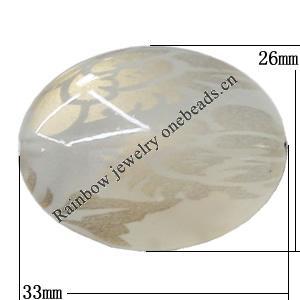 Watermark Acrylic Beads, Flat Oval 33x26mm Hole:2mm, Sold by Bag