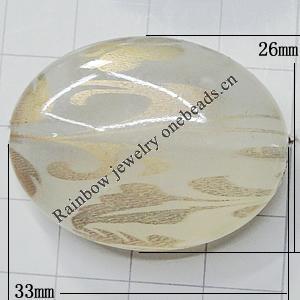 Watermark Acrylic Beads, Flat Oval 33x26mm Hole:2mm, Sold by Bag