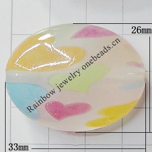 Watermark Acrylic Beads, Flat Oval 33x26mm Hole:2mm, Sold by Bag