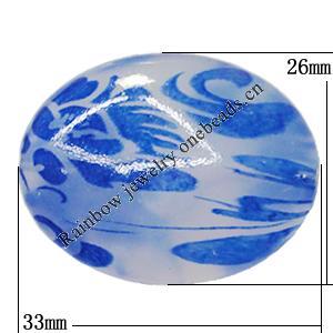 Watermark Acrylic Beads, Flat Oval 33x26mm Hole:2mm, Sold by Bag