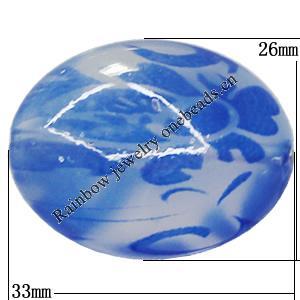 Watermark Acrylic Beads, Flat Oval 33x26mm Hole:2mm, Sold by Bag