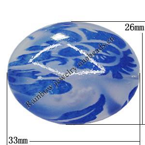 Watermark Acrylic Beads, Flat Oval 33x26mm Hole:2mm, Sold by Bag