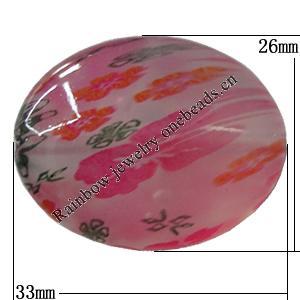 Watermark Acrylic Beads, Flat Oval 33x26mm Hole:2mm, Sold by Bag