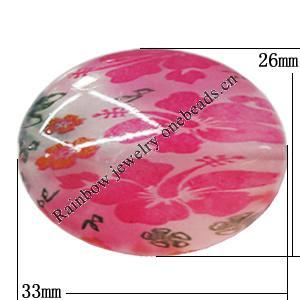 Watermark Acrylic Beads, Flat Oval 33x26mm Hole:2mm, Sold by Bag