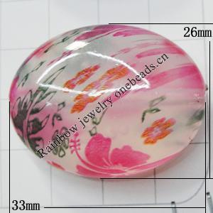 Watermark Acrylic Beads, Flat Oval 33x26mm Hole:2mm, Sold by Bag