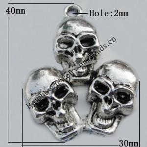 Pendant Zinc Alloy Jewelry Findings Lead-free, 40x30mm Hole:3mm Sold by Bag
