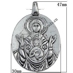 Pendant Zinc Alloy Jewelry Findings Lead-free, 30x47mm Hole:3mm Sold by Bag