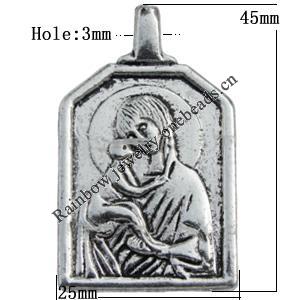 Pendant Zinc Alloy Jewelry Findings Lead-free, 45x25mm Hole:3mm Sold by Bag