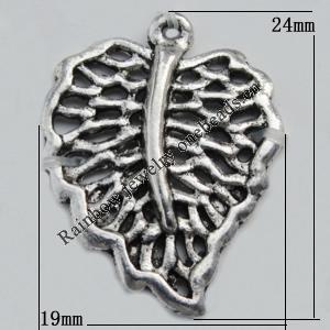 Pendant Zinc Alloy Jewelry Findings Lead-free, Leaf 24x19mm Hole:1mm Sold by Bag