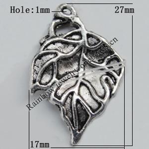 Pendant Zinc Alloy Jewelry Findings Lead-free, Leaf 17x27mm Hole:1mm Sold by Bag