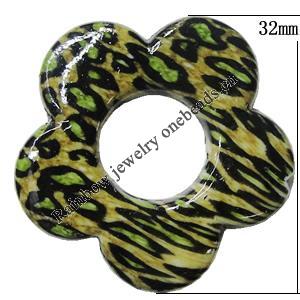 Imitate Animal skins Acrylic Beads, Flower 32mm Hole:2mm, Sold by Bag