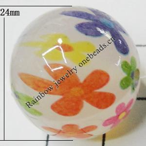 Watermark Acrylic Beads, Round 20mm Hole:2mm, Sold by Bag 